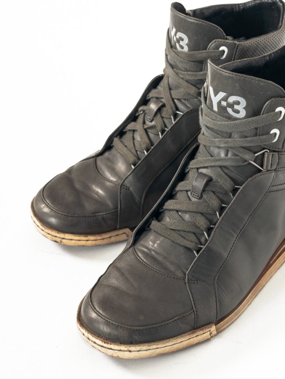 Y-3 Hemla "Vintage Black" Leather High-Top Lace-Up Sneakers - Picture 6 of 11